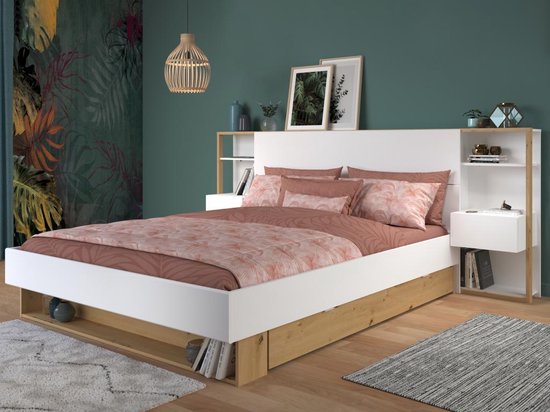 Bed en hoofdeinde met opbergruimtes en lade - 90 x 190 cm - Koop nu online