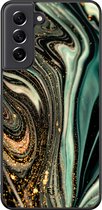 Hoesje geschikt voor Samsung Galaxy S21 FE - Marble khaki - TPU Hard Case Backcover - Groen - Mooie Telefoonhoesjes