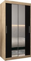 InspireMe - Kledingkast met 2 schuifdeuren, Modern-stijl, Kledingkast met planken (BxHxD): 100x200x62 - TORM I 100 Sonoma Eik + Zwart Mat met 2 lades