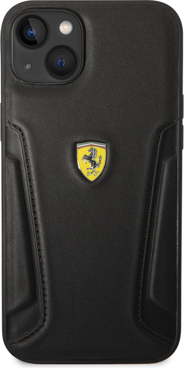 iPhone 14 Plus Backcase hoesje - Ferrari - Effen Zwart - Leer