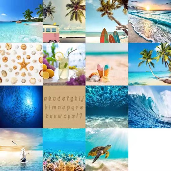 Plaktegels - Zelfklevende Tegels - 15x15 cm - Ulticool - Strand Zee Aquarium Surfplank Hout Schelpen Zand Decoratie - 15 stuks - Decoratie Sticker Tegels - Plakfolie Tegelstickers - Achterwand voor de Muur Badkamer - Keukenwand Keuken - Sticktiles