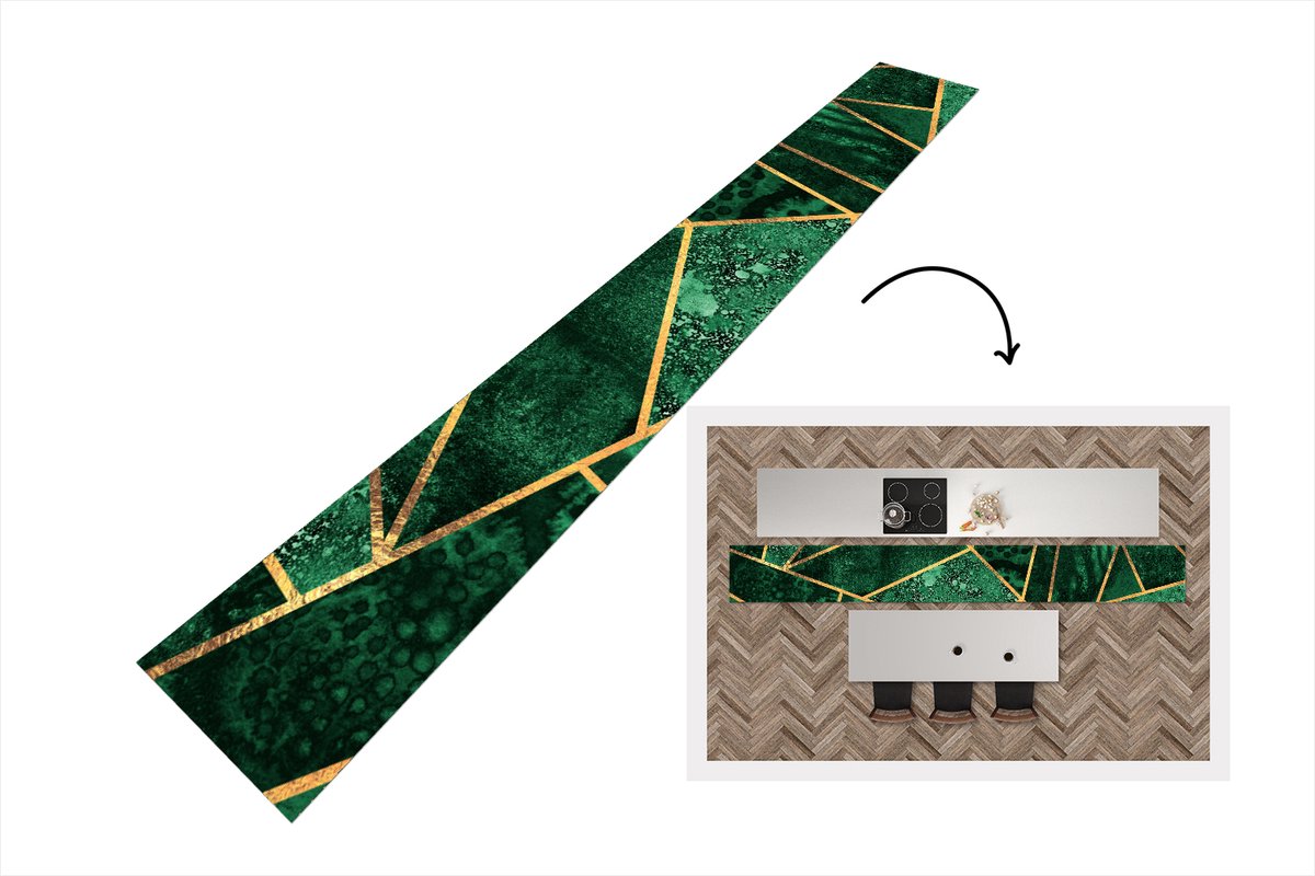 KitchenYeah Keukenloper - Loper keuken - Smaragd - Goud - Abstract - Patronen - Keukenloper vinyl, foto 5