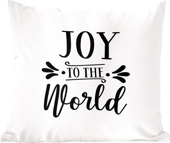 Sierkussen Noël Citations de Noël pour l'intérieur - Citation de Noël Joy au monde sur fond blanc - 50x50 cm - Coussin intérieur carré en coton