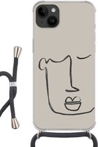 Telefoonhoesje Geschikt voorApple Iphone 14 Plus - Gezicht - Abstract - Line art - Siliconen - Crossbody - Backcover met Koord - Telefoonhoesje met koord - Hoesje met touw