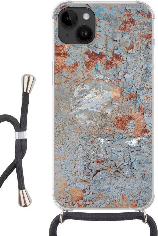 Telefoonkoord - Telefoonketting - Telefoonhoesje Geschikt voor Apple Iphone 14 Plus - Roest print - Verf - Metaal - Siliconen - Crossbody - Telefoonhoesje met koord Telefoonhoesje