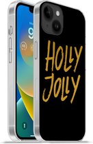 Geschikt voorApple Iphone 14 Plus - Soft case hoesje - Kerstmis - Goud - Quotes - Spreuken - Holly jolly - Siliconen Telefoonhoesje