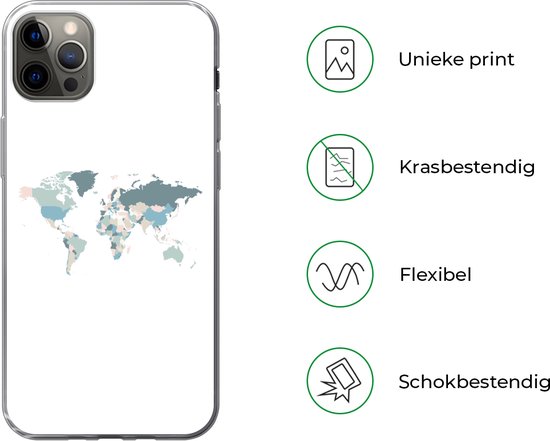 Coque iPhone 12 Pro Max - Carte du Wereldkaart - Pastel - Landen - Siliconen