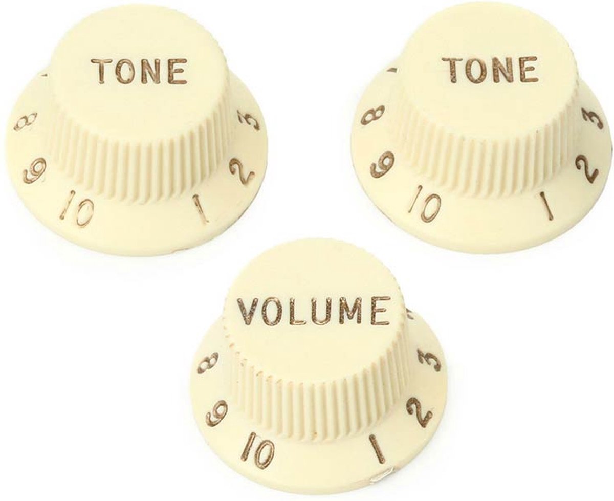 strat knobs, left-handed, 1V + 2T, aged white