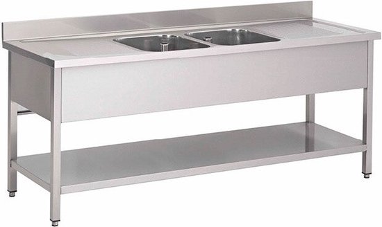 Gastro-Inox RVS Spoeltafel Met 2 Spoelbakken Midden En Onderblad... | bol