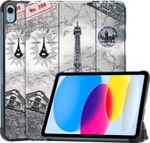 Hoes Geschikt voor iPad 2022 Hoes Book Case Hoesje Trifold Cover - Hoesje Geschikt voor iPad 10 Hoesje Bookcase - Eiffeltoren