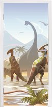 Deursticker dino's - Decoratie kinderkamers - Dinosaurus - Landschap - Tropisch - Kinderen - Jongens - 75x205 cm - Slaapkamer decoratie