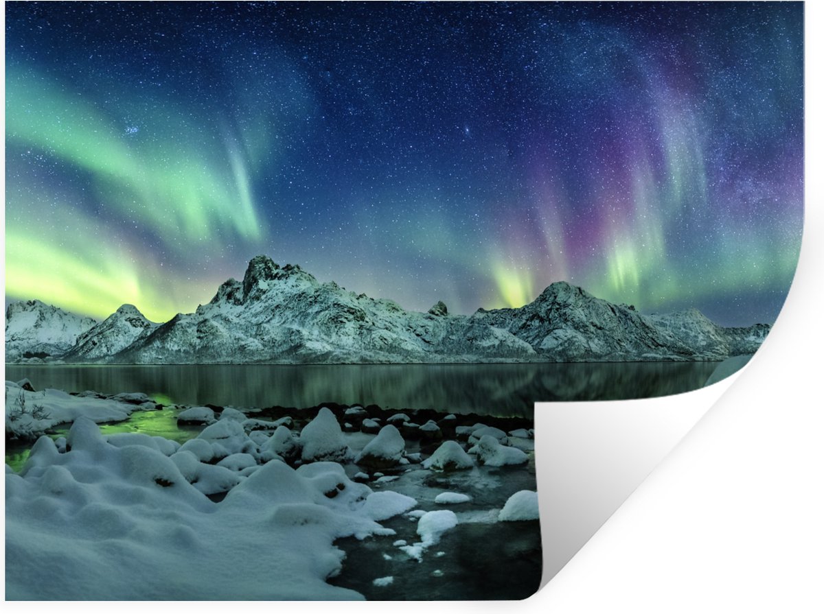 Muurstickers - Sticker Folie - Zee - IJs - Noorderlicht - Winter - Natuur - 40x30 cm - Pla