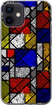 Telefoonhoesje Geschikt voor iPhone 12 hoesje - Mondriaan - Glas in lood - Oude Meesters - Kunstwerk - Abstract - Schilderij - Siliconen Telefoonhoesje