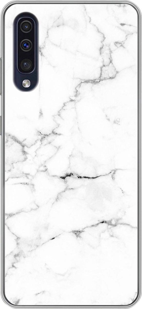 Telefoonhoesje Geschikt voor Samsung Galaxy A50 hoesje - Marmer print - Wit - Grijs - Luxe - Marmer printlook - Structuur - Siliconen Telefoonhoesje Telefoonhoesje