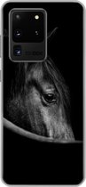 Geschikt voor Samsung Galaxy S20 Ultra hoesje - Paarden - Portret - Zwart - Dieren - Siliconen Telefoonhoesje