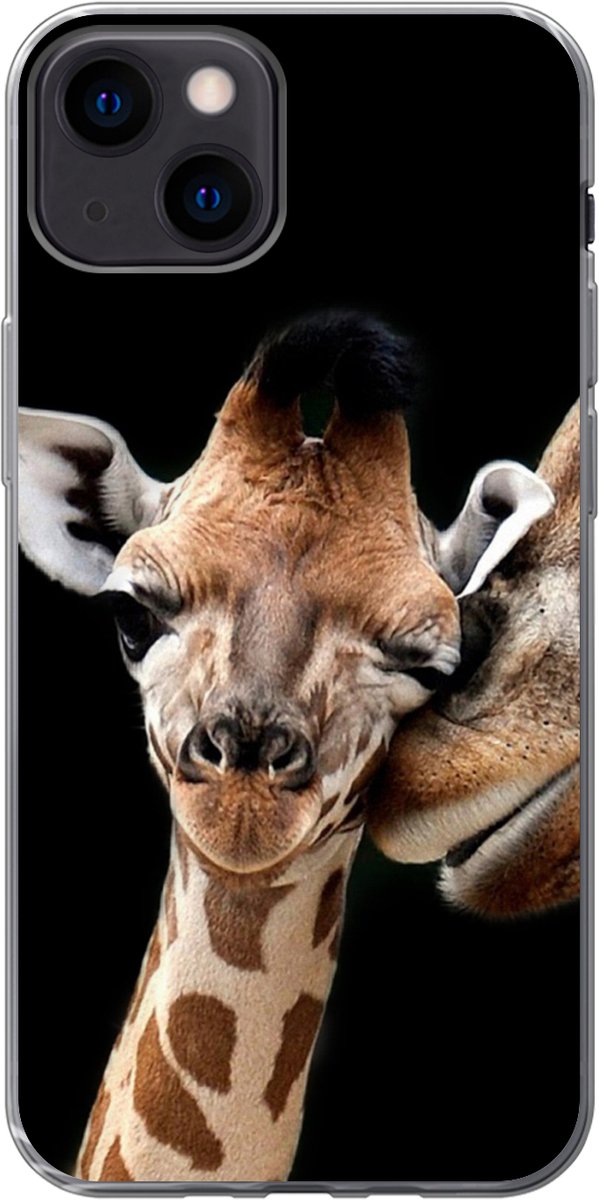 Telefoonhoesje Geschikt voor iPhone 13 hoesje - Giraffe - Dieren - Zwart - Portret - Dieren - Siliconen Telefoonhoesje Telefoonhoesje
