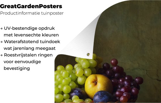 Décoration de jardin Rustique - Fruit - Canette - Corbeille - Nature morte - 40x60 cm - Poster jardin - Toile jardin - Poster extérieur