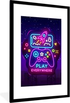 Game Poster - Gaming - Neon - Play - Blauw - Nacht - Controller - 60x90 cm