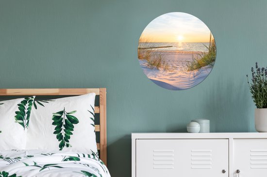 Cercle Mural - Cercle Mural - Plage - Soleil - Dune - Herbe - Sable - Horizon - Aluminium - Dibond - 60x60 cm - Intérieur et Extérieur