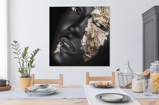 Toile Peinture Femme - Goud - Zwart - Peinture - Luxe - 90x90 cm - Décoration murale