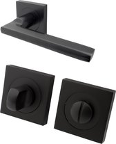 Deurklink Vierkant Rome - Zwart - Ø50mm - Inclusief toiletgarnituur - Inclusief bevestigingsmateriaal - Mat zwarte deurkruk