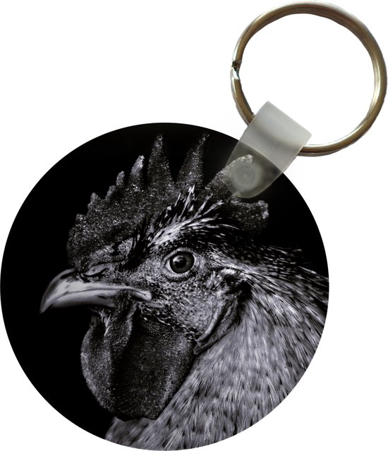 Sleutelhanger - Haan - Vogel - Zwart - Wit - Plastic - Rond - Uitdeelcadeautjes