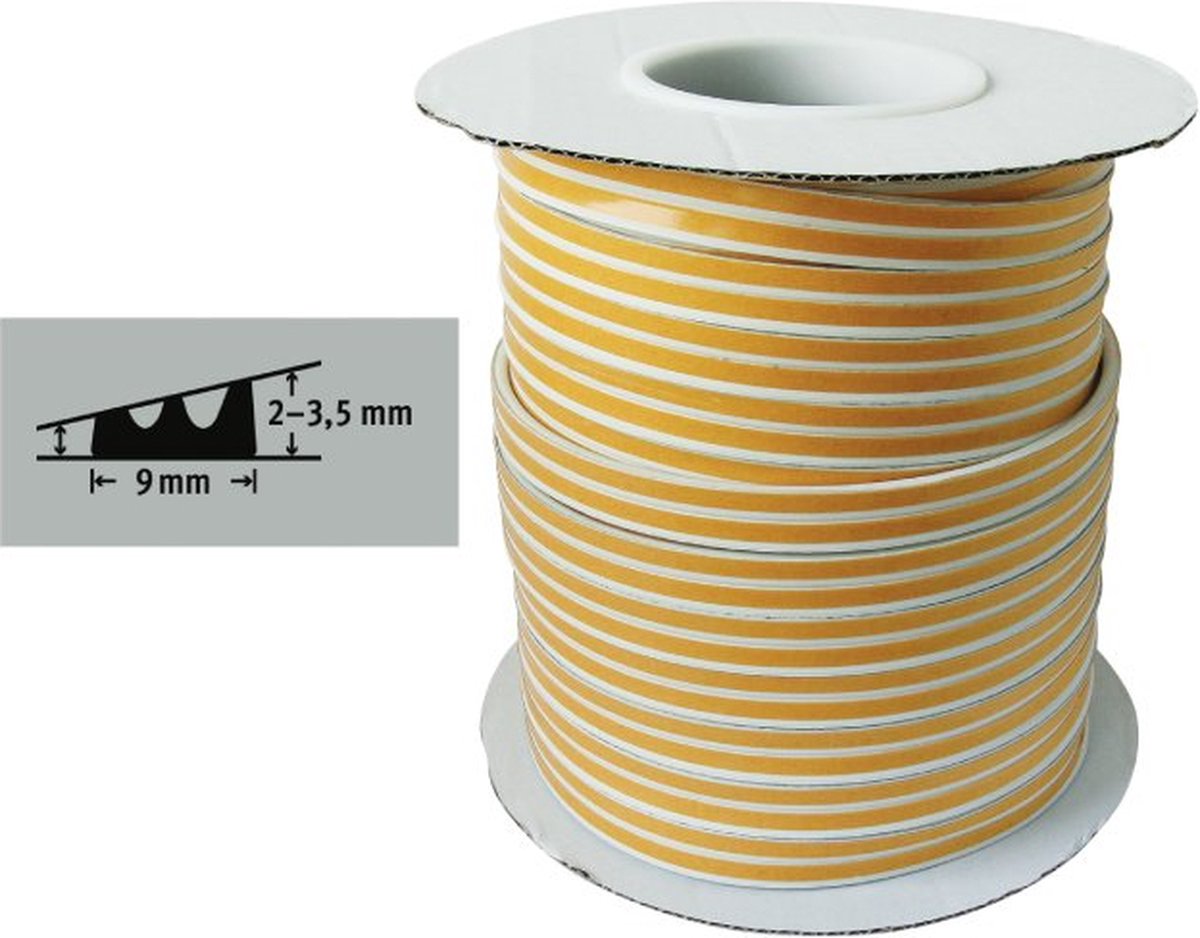 Tochtband - E profiel - 100m x 9 mm - 1-3.5mm - wit