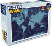 Puzzel Wereldkaart - Abstract - Blauw - Legpuzzel - Puzzel 500 stukjes