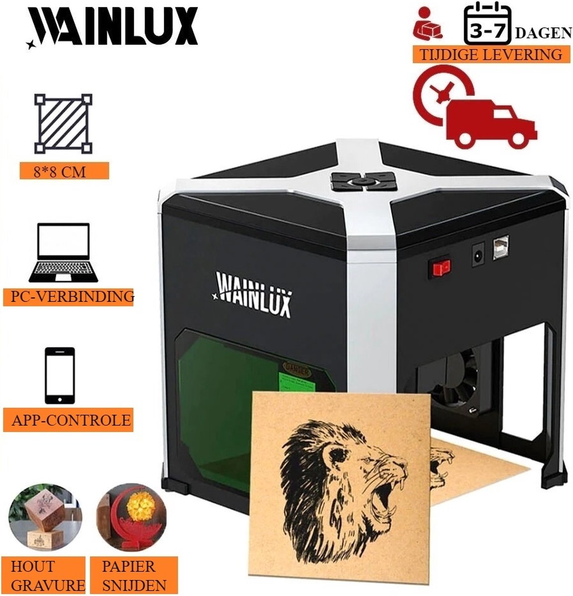 Wainlux® Graveermachine – Bluetooth Mini Laser Graveermachine – Mark Printer Cutter Houtbewerking Hout Plastic – Eenvoudig In Gebruik