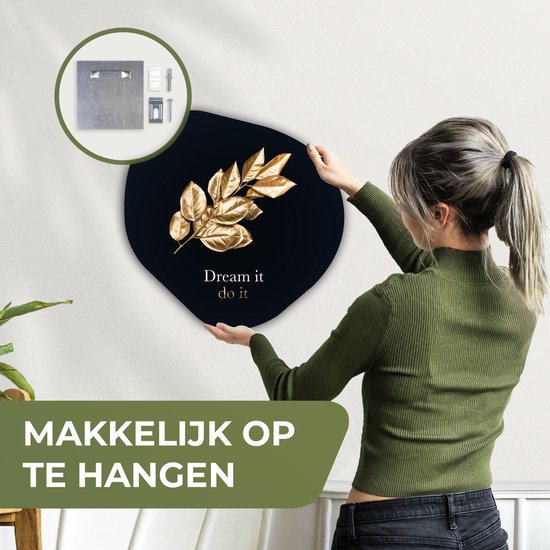 Organische wanddecoratie 40x40 cm - Organisch schilderij Bladeren - Quotes - Black en gold - Muurdecoratie woonkamer - Kamer decoratie - Schilderijen - Muurcirkel aesthetic