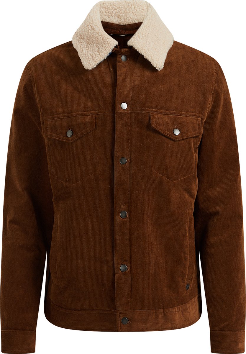 WE Fashion Heren ribcord trucker jacket met sherpakraag