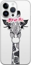 Casimoda® hoesje - Geschikt voor iPhone 14 Pro Max - Giraffe - Siliconen/TPU telefoonhoesje - Backcover - Giraffe - Wit