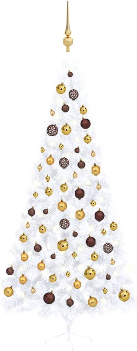 Prolenta Premium - Kunstkerstboom met LED's en kerstballen half 240 cm wit