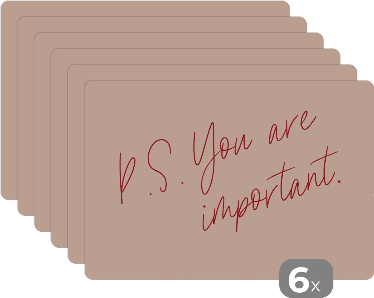 Placemat - Quotes - You are important - Pastel - Design - Placemats - Tafel - 45x30 cm - 6 stuks