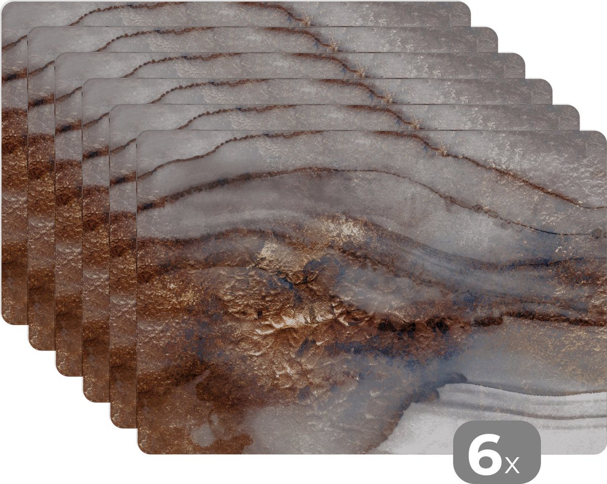 Placemat - Marmer - Goud - Abstract - Onderleggers - Tafel 45x30 cm - 6 stuks
