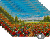 Placemat - Placemats kunststof - Schilderij - Olieverf - Bloemen - Natuur - 45x30 cm - 6 stuks - Hittebestendig - Anti-Slip - Onderlegger - Afneembaar
