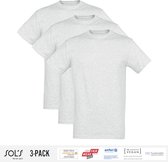 3 Pack Sol's Jongens/Meisjes T-Shirt 100% biologisch katoen Ronde hals Ash Grey Maat 86/94 (1/2 Jaar)