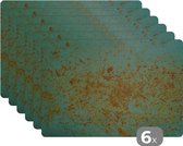 Placemat - Placemats kunststof - Roest - Turquoise - Metaal - 45x30 cm - 6 stuks - Hittebestendig - Anti-Slip - Onderlegger - Afneembaar
