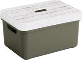 Sunware Opbergbox - donkergroen - 13L - kunststof met houtkleur deksel
