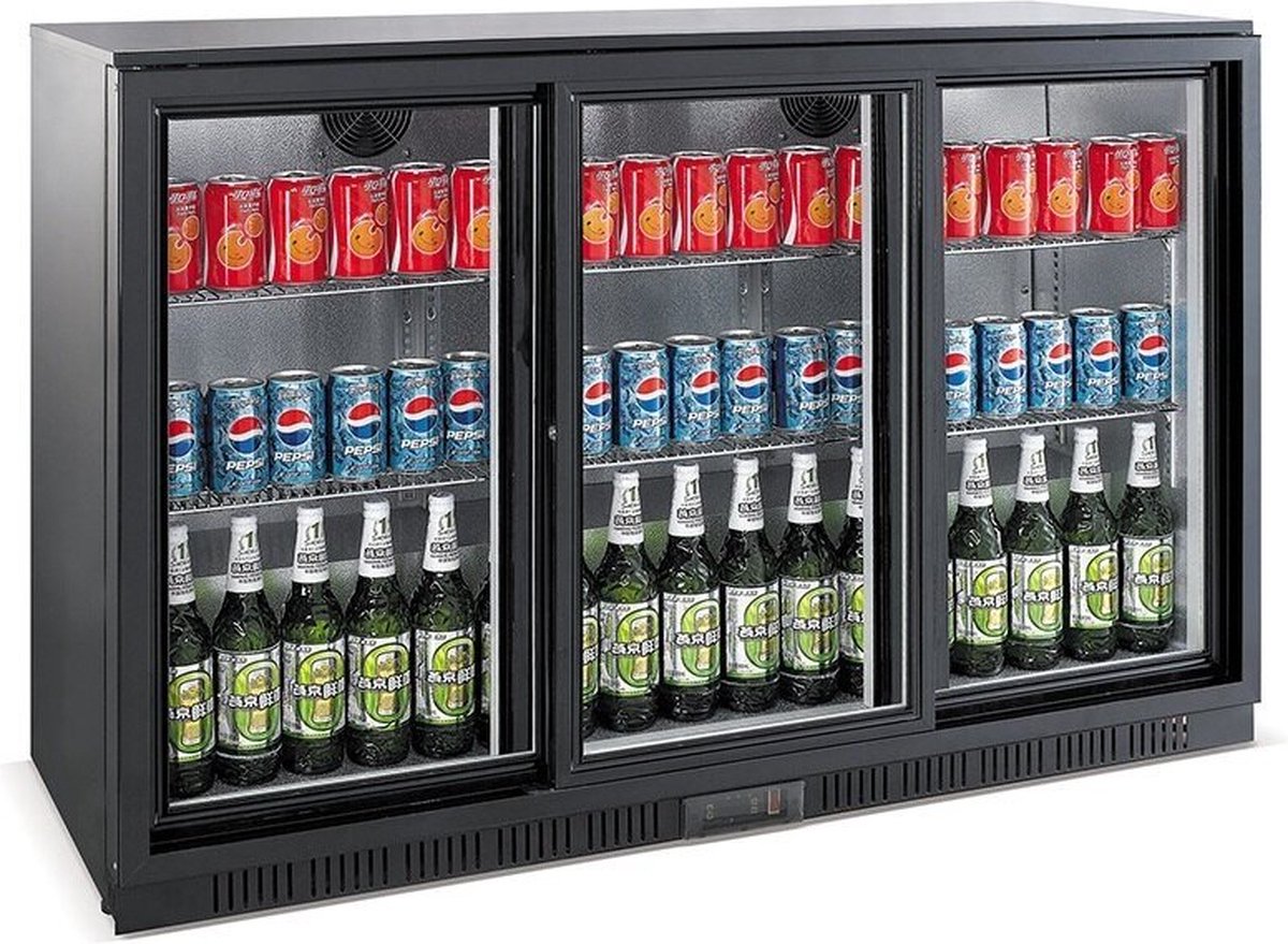 CombiSteel Barkoelkast - 330L - Zwart - Schuifdeuren - Statisch + Ventilator - 1350x520x900mm - Horeca Koelkast