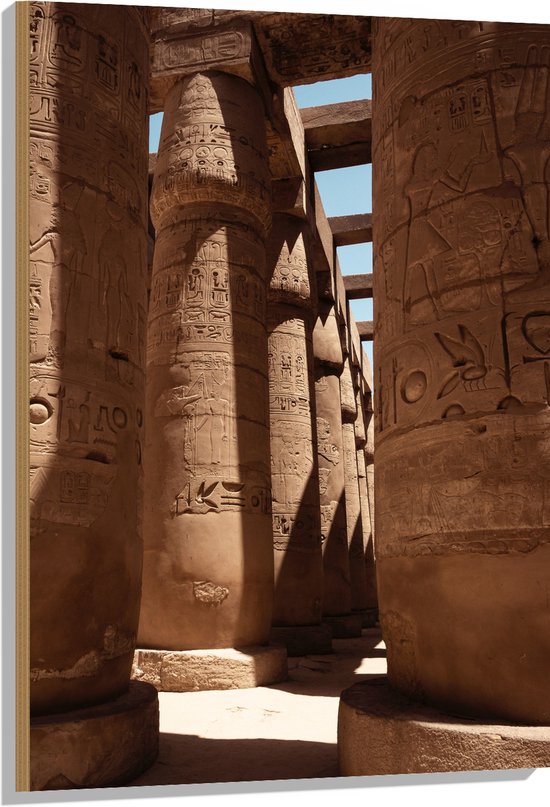 WallClassics - Hout - Hypostyle Zaal in Karnak - Egypte - 70x105 cm - 12 mm dik - Foto op Hout (Met Ophangsysteem)
