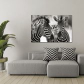 Meester Aan De Muur - Schilderij - Doek Schilderstuk Muurdecoratie Fotokunst Tafereel Zebras - Multicolor - 150 X 100 Cm