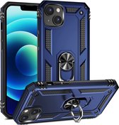 Ring Armor hoesje Geschikt voor iPhone 14 - Blauw - Draaibare standaard - Magneet - ZT Accessoires