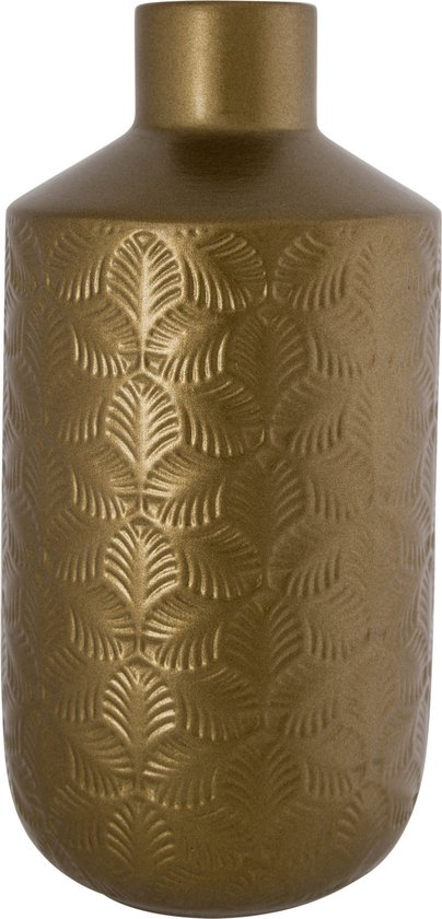 Cosy & Trendy Vaas - bronskleurig - keramiek - blad motief - H30 x D15 cm - bloemenvaas