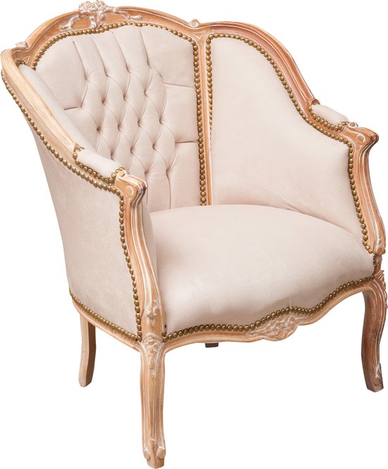 Foto: Biscottini fauteuil oorfauteuil massief beukenhout fauteuil in lodewijk xvi stijl natuurlijk met wit antieke patina 80x82x94cm relaxfauteuil