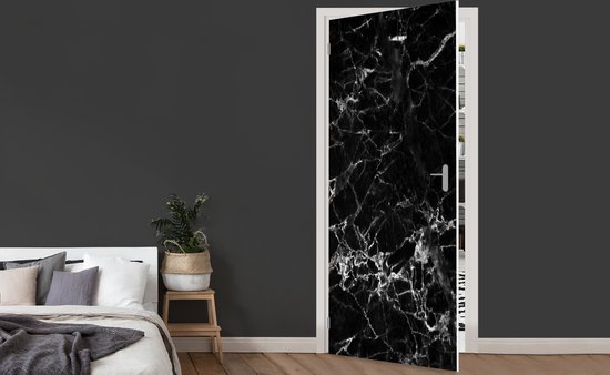 Sticker de porte Marbre - Pierre - Zwart - 90x205 cm - Affiche de porte