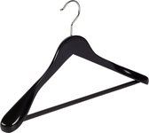 De Kledinghanger Gigant - 6 x Mantelhanger / kostuumhanger lotushout zwart gelakt met schouderverbreding en anti-slip broeklat, 44 cm