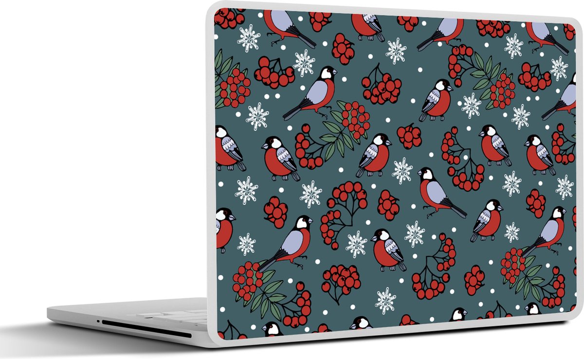 Laptop sticker - 14 inch - Vogel - Kerstmis - Sneeuw - Bes - Patronen - 32x5x23x5cm - Laptopstickers - Laptop skin - Cover - Kerst - Cadeau - Kerstcadeau voor mannen en voor vrouwen