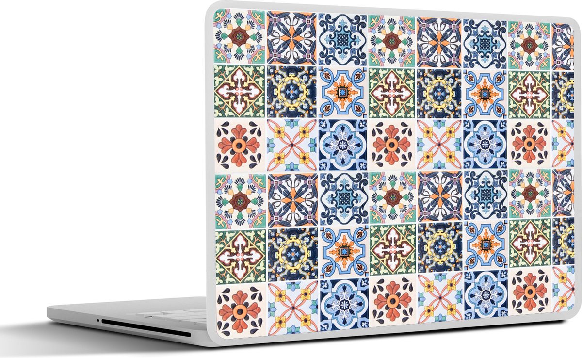 Laptop sticker - 12.3 inch - Design - Bloemen - Oranje - Blauw - Abstract - 30x22cm - Laptopstickers - Laptop skin - Cover