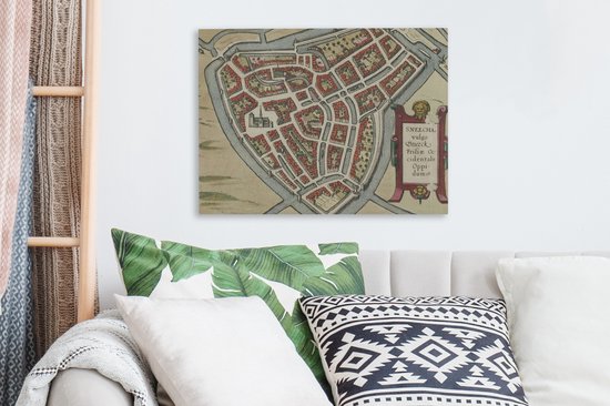 Canvas Schilderij Kaart - Sneek - Historisch - 40x30 cm - Wanddecoratie